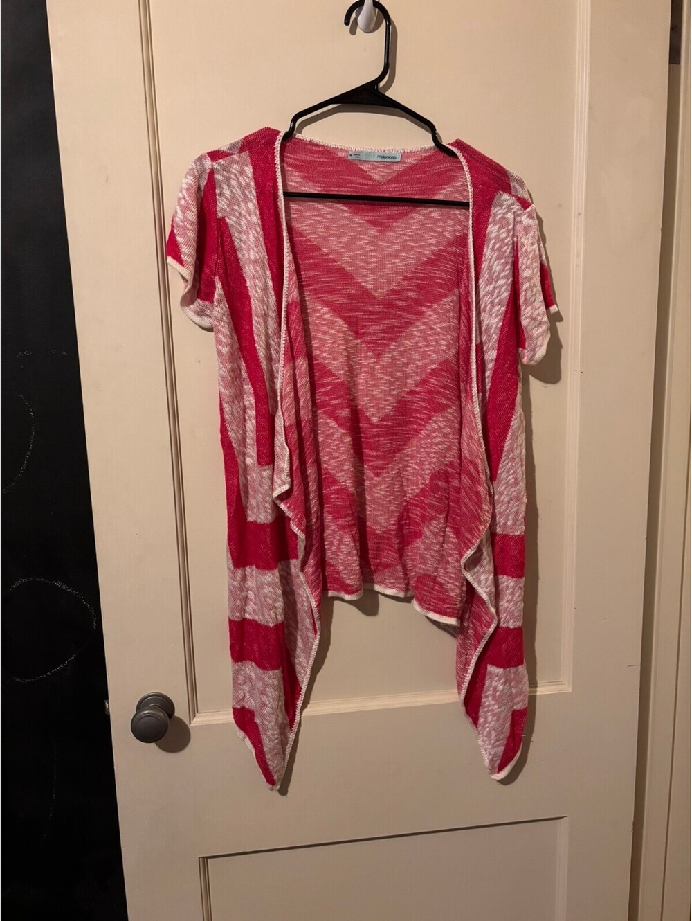 Pink and white chevron open cardigan Medium